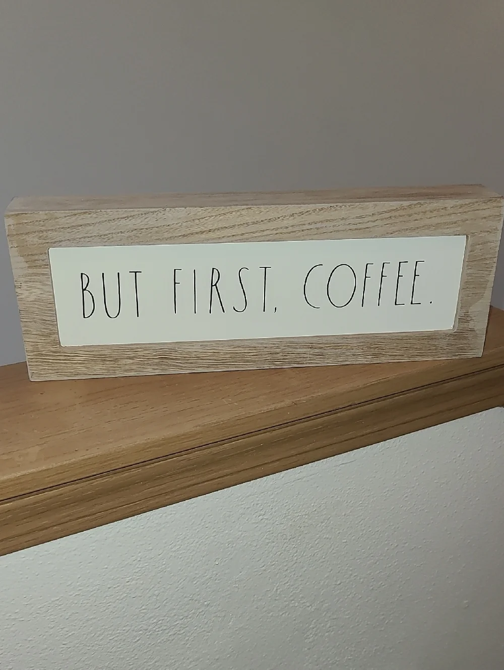 Rae Dunn Neutral Wood 'But First, Coffee' Sign - White & Natural Wood